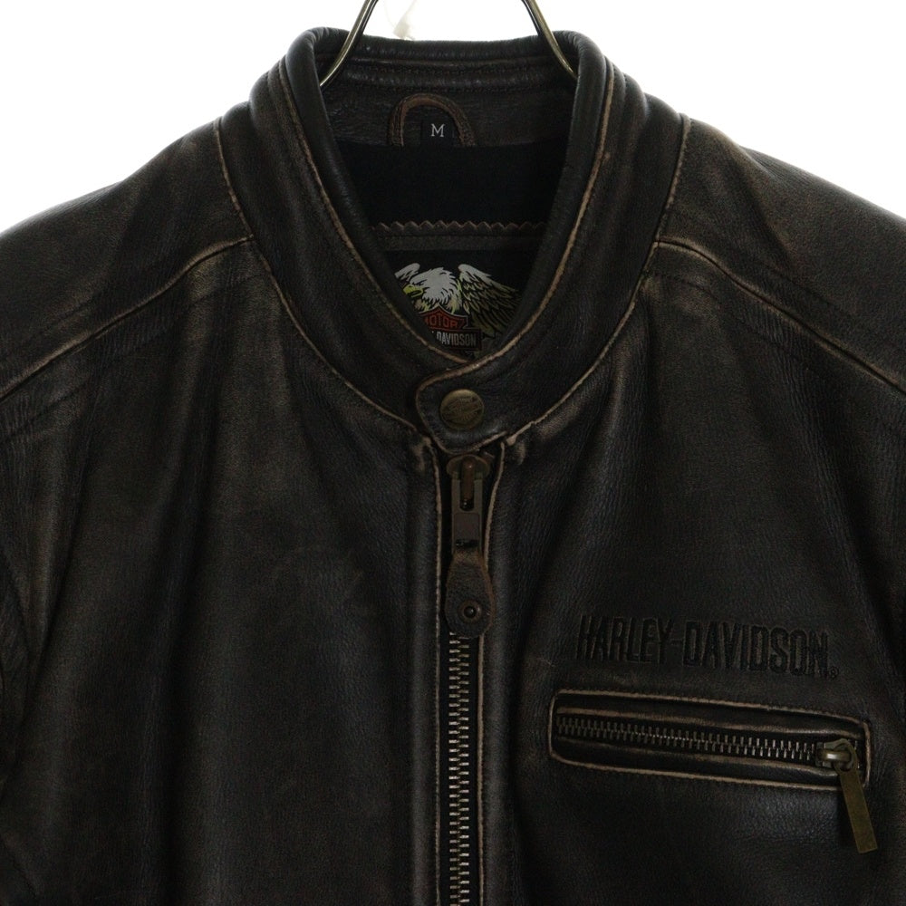 HARLEY DAVIDSON(ハーレーダビッドソン) ロゴ刺繍 レザージップアップ ライダースジャケット ブラウン 97029-11VM