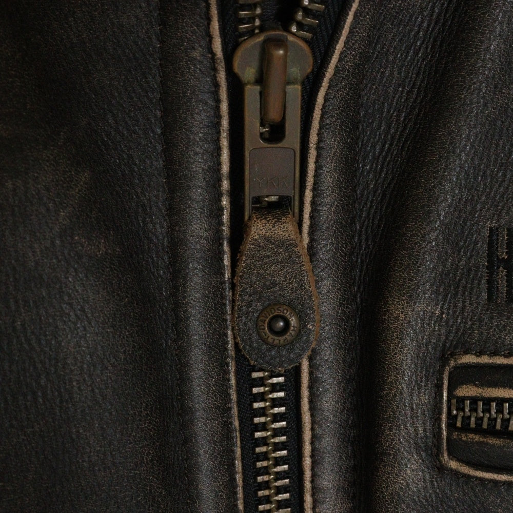 HARLEY DAVIDSON(ハーレーダビッドソン) ロゴ刺繍 レザージップアップ ライダースジャケット ブラウン 97029-11VM