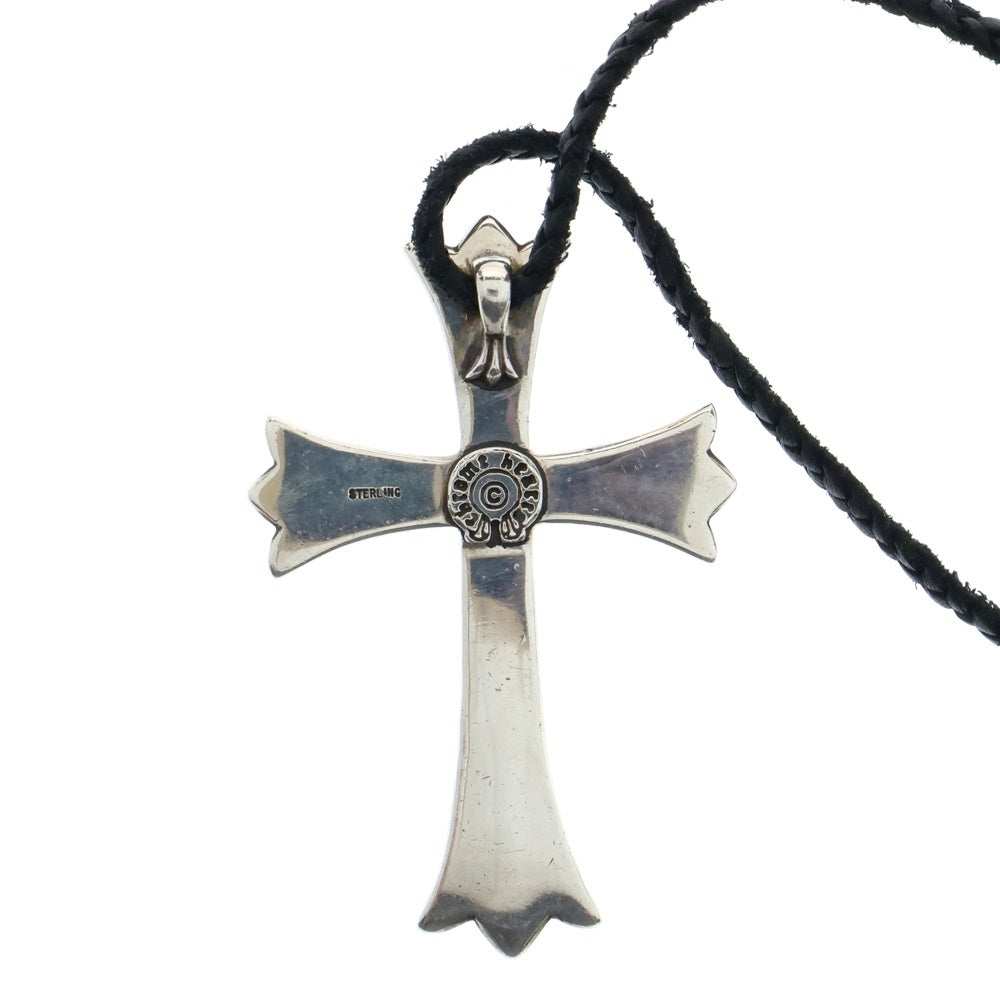 CHROME HEARTS(クロムハーツ) CH CRS LG BC ラージCHクロスペンダント Wボロチップ レザーブレイドネックレス シルバー BCA214