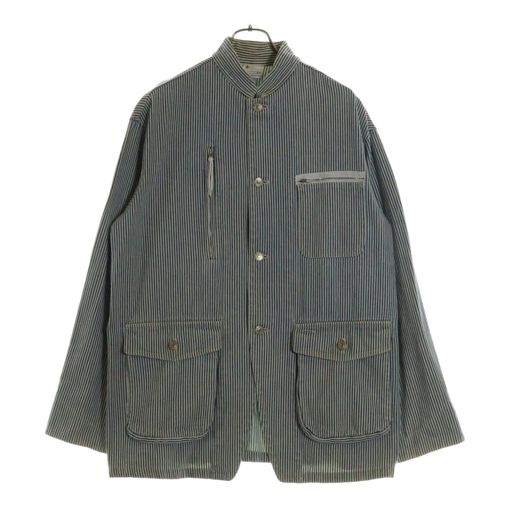 HEAD PORTER PLUS(ヘッド ポーター プラス) ヒッコリー ストライプ デニム カバーオール ジャケット インディゴ/ホワイト