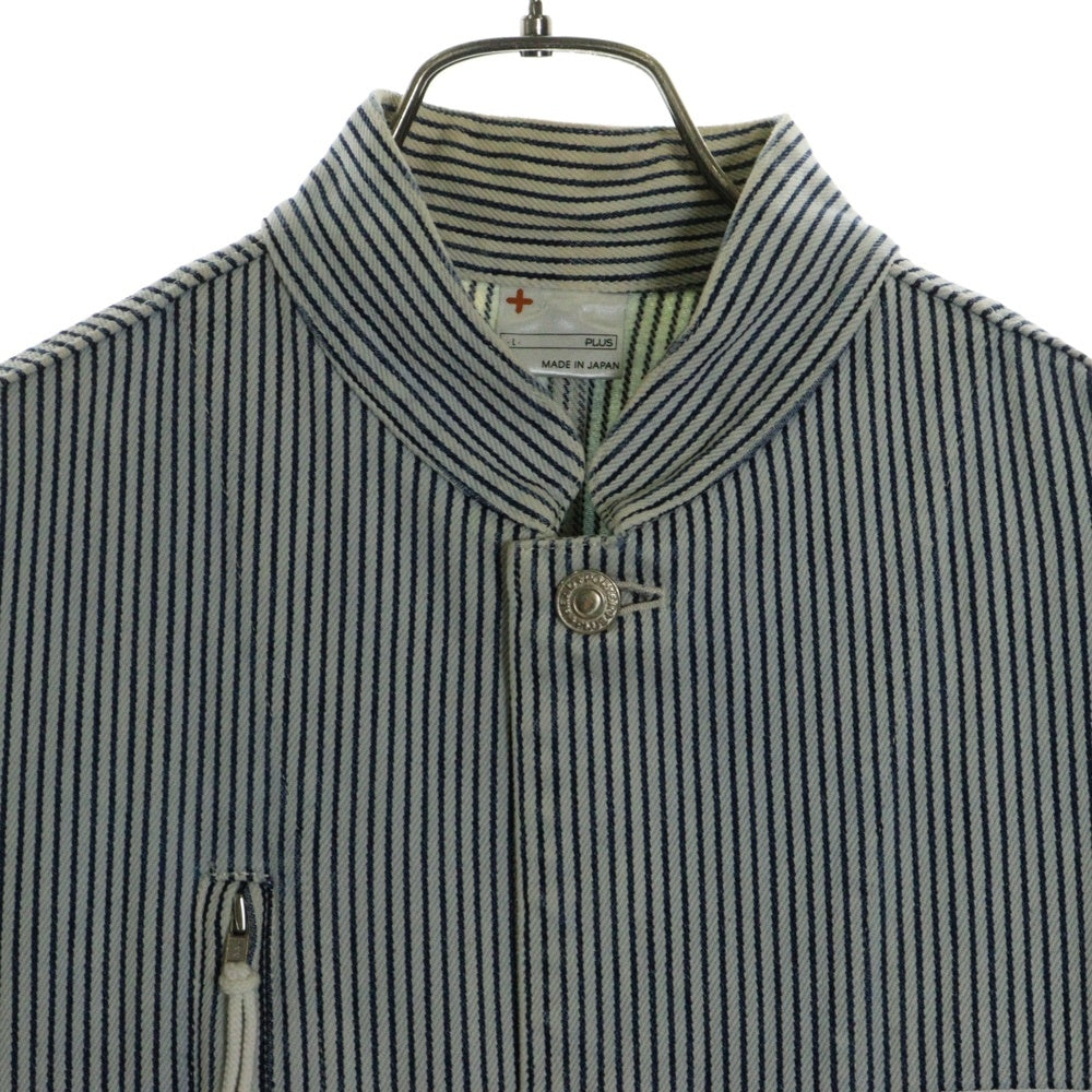 HEAD PORTER PLUS(ヘッド ポーター プラス) ヒッコリー ストライプ デニム カバーオール ジャケット インディゴ/ホワイト