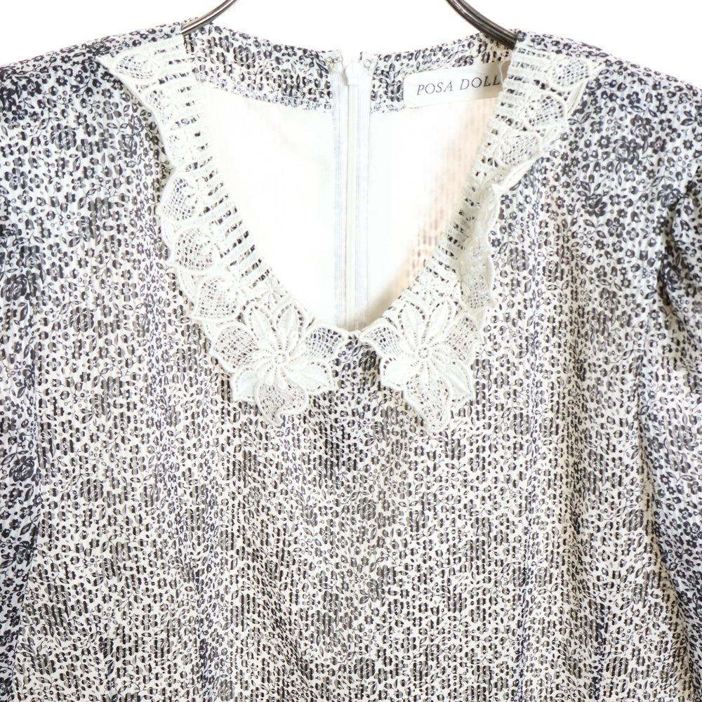 NO BRAND(ノーブランド) POSA DOLL 総柄 ワンピース ホワイト/ブラック レディース