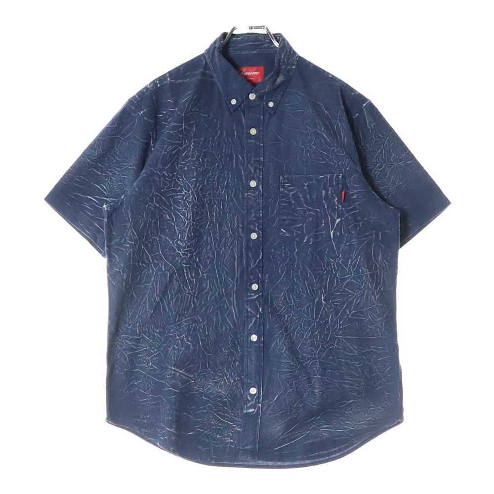 SUPREME(シュプリーム) 13SS Asid Shirt アシッド シワデザイン ボタンダウン 半袖シャツ ネイビー