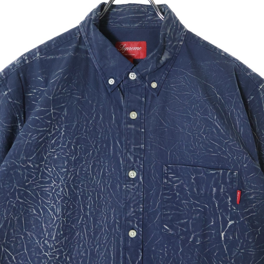 SUPREME(シュプリーム) 13SS Asid Shirt アシッド シワデザイン ボタンダウン 半袖シャツ ネイビー