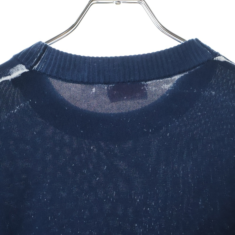 DIESEL(ディーゼル) 24SS K-LARENCE-B ブリーチ加工 クルーネック ニット セーター ネイビー/ホワイト A11187