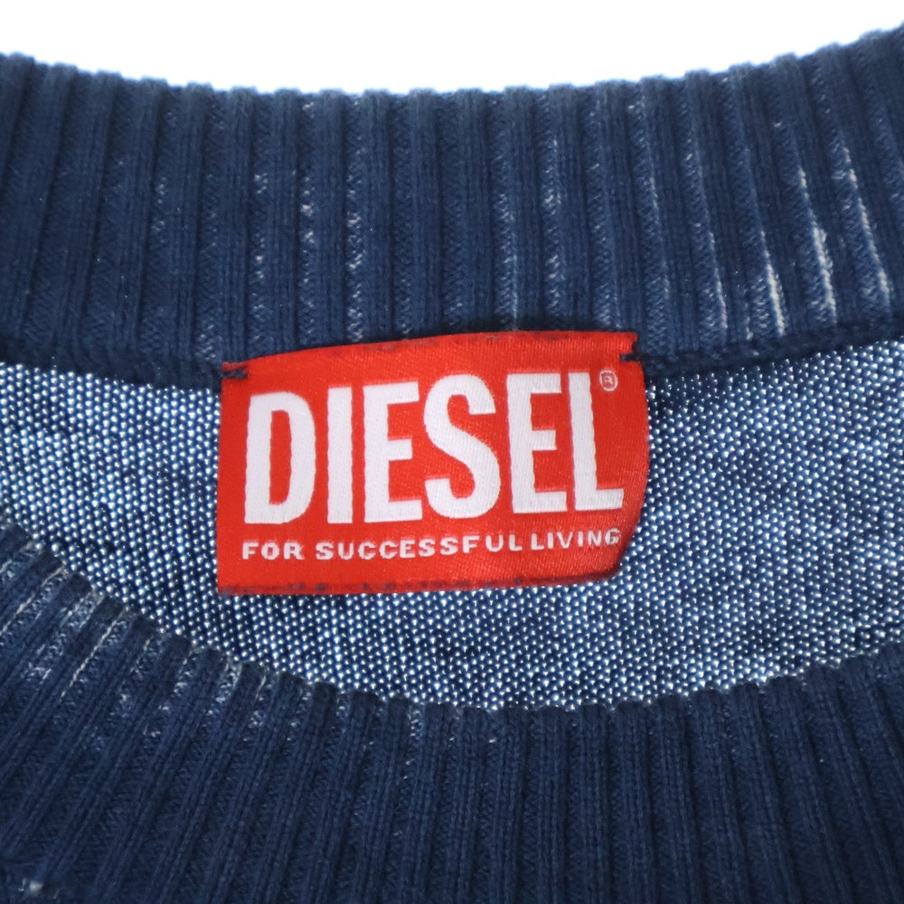 DIESEL(ディーゼル) 24SS K-LARENCE-B ブリーチ加工 クルーネック ニット セーター ネイビー/ホワイト A11187