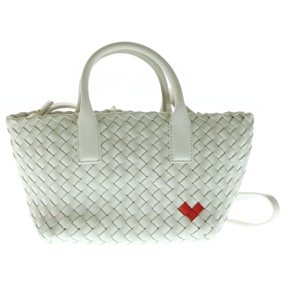 BOTTEGA VENETA(ボッテガヴェネタ) ミニ カバ バレンタイン限定 ハート ポーチ付き イントレチャート レザー 2WAY ショルダーバッグ ハンドバッグ ホワイト 777608