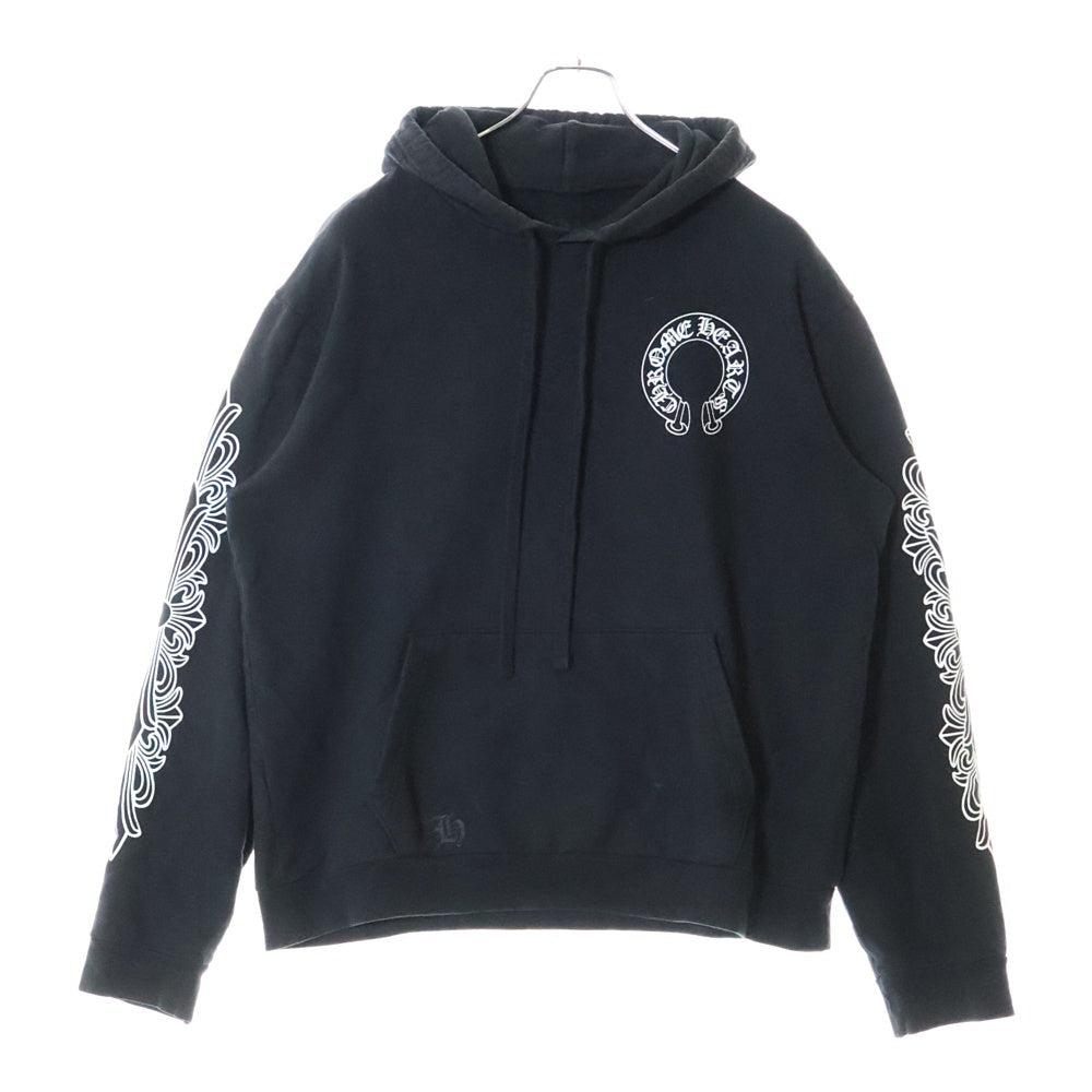 CHROME HEARTS(クロムハーツ) SWTSHRT PLVR プルオーバーパーカー 袖フローラルホースシュープリント スウェットプルオーバーパーカー ブラック