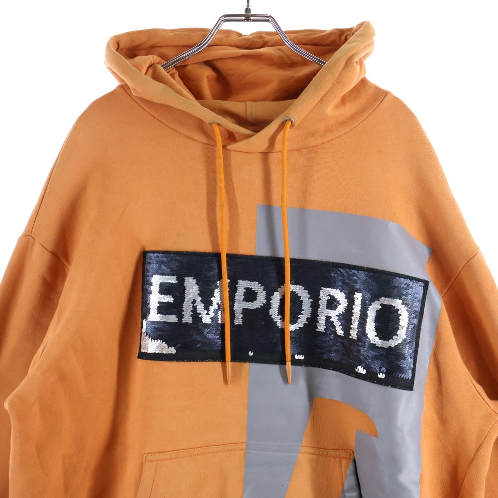EMPORIO ARMANI(エンポリオアルマーニ) スパンコール フロントデザイン フーディープルオーバーパーカー 3H1M6R 1JH6Z オレンジ