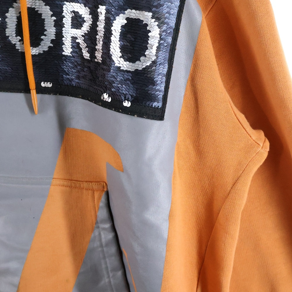 EMPORIO ARMANI(エンポリオアルマーニ) スパンコール フロントデザイン フーディープルオーバーパーカー 3H1M6R 1JH6Z オレンジ