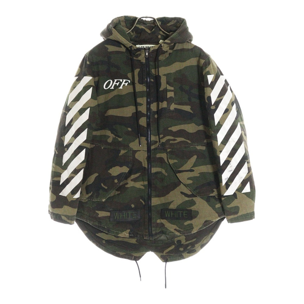OFF-WHITE(オフホワイト) カモ 総柄 バッグプリント ミリタリーフーディ ジャケット カーキ