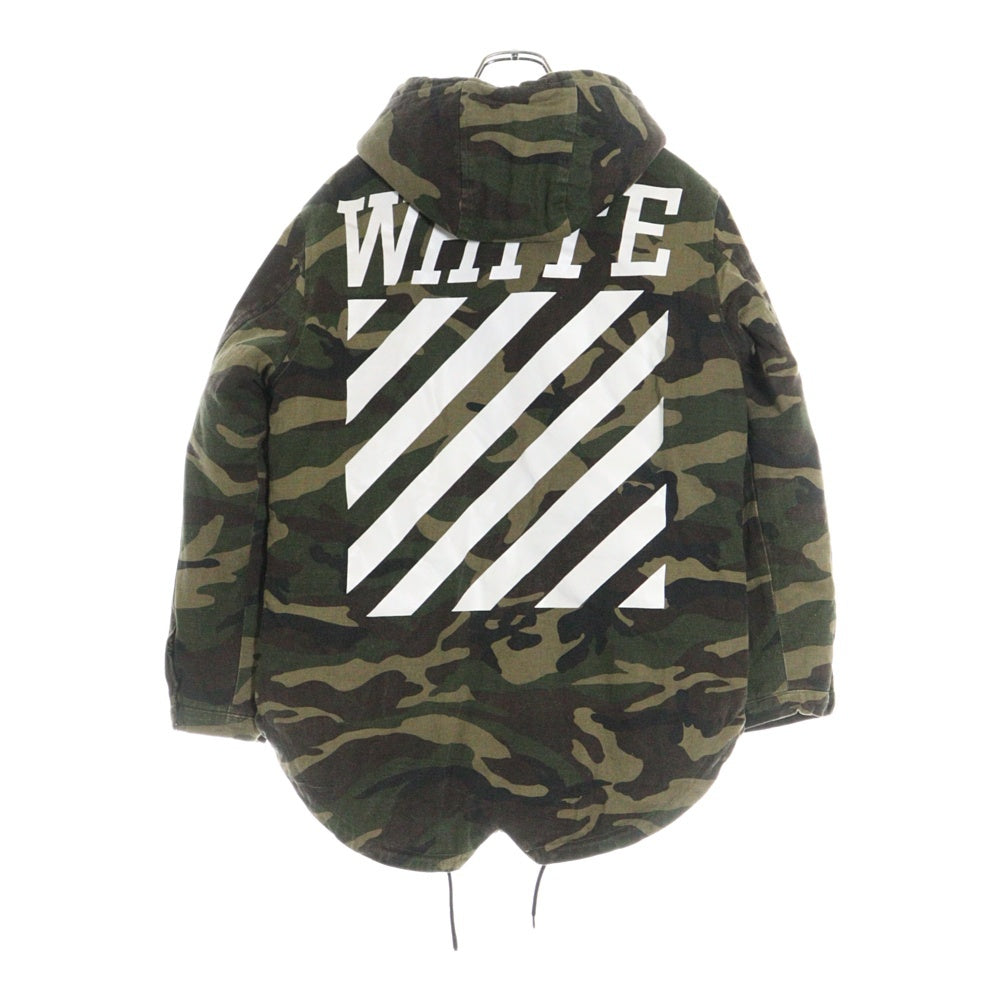 OFF-WHITE(オフホワイト) カモ 総柄 バッグプリント ミリタリーフーディ ジャケット カーキ