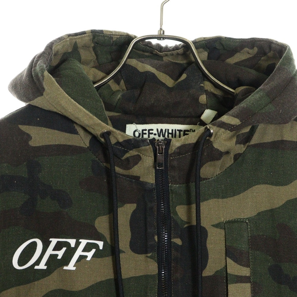 OFF-WHITE(オフホワイト) カモ 総柄 バッグプリント ミリタリーフーディ ジャケット カーキ