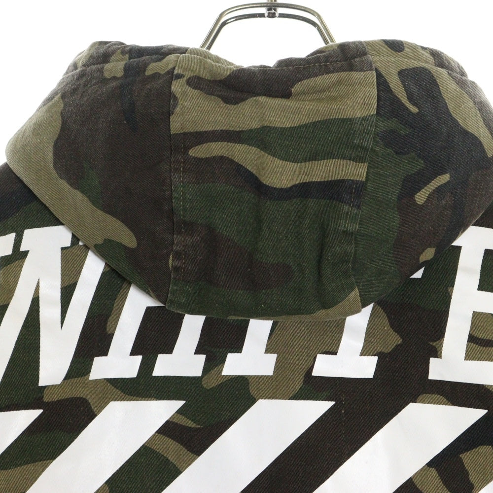 OFF-WHITE(オフホワイト) カモ 総柄 バッグプリント ミリタリーフーディ ジャケット カーキ