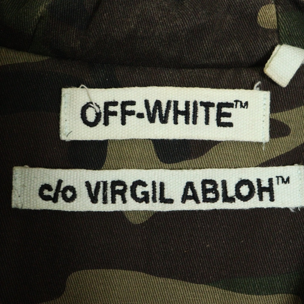 OFF-WHITE(オフホワイト) カモ 総柄 バッグプリント ミリタリーフーディ ジャケット カーキ