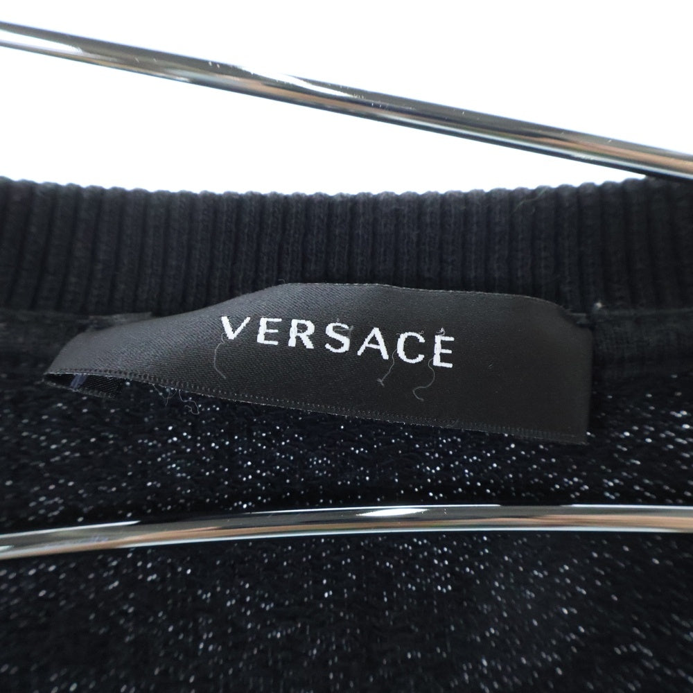 VERSACE(ヴェルサーチ) フロント ロゴ刺繍 コットン クルーネック スウェット ブラック A89518S