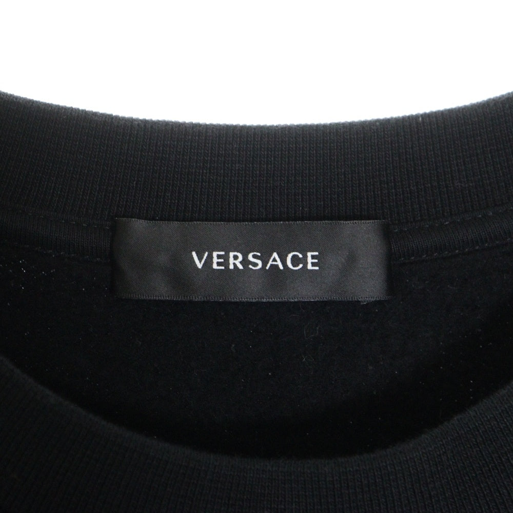 VERSACE(ヴェルサーチ) フロント ロゴ刺繍 クルーネックスウェットトレーナー ブラック A87019S