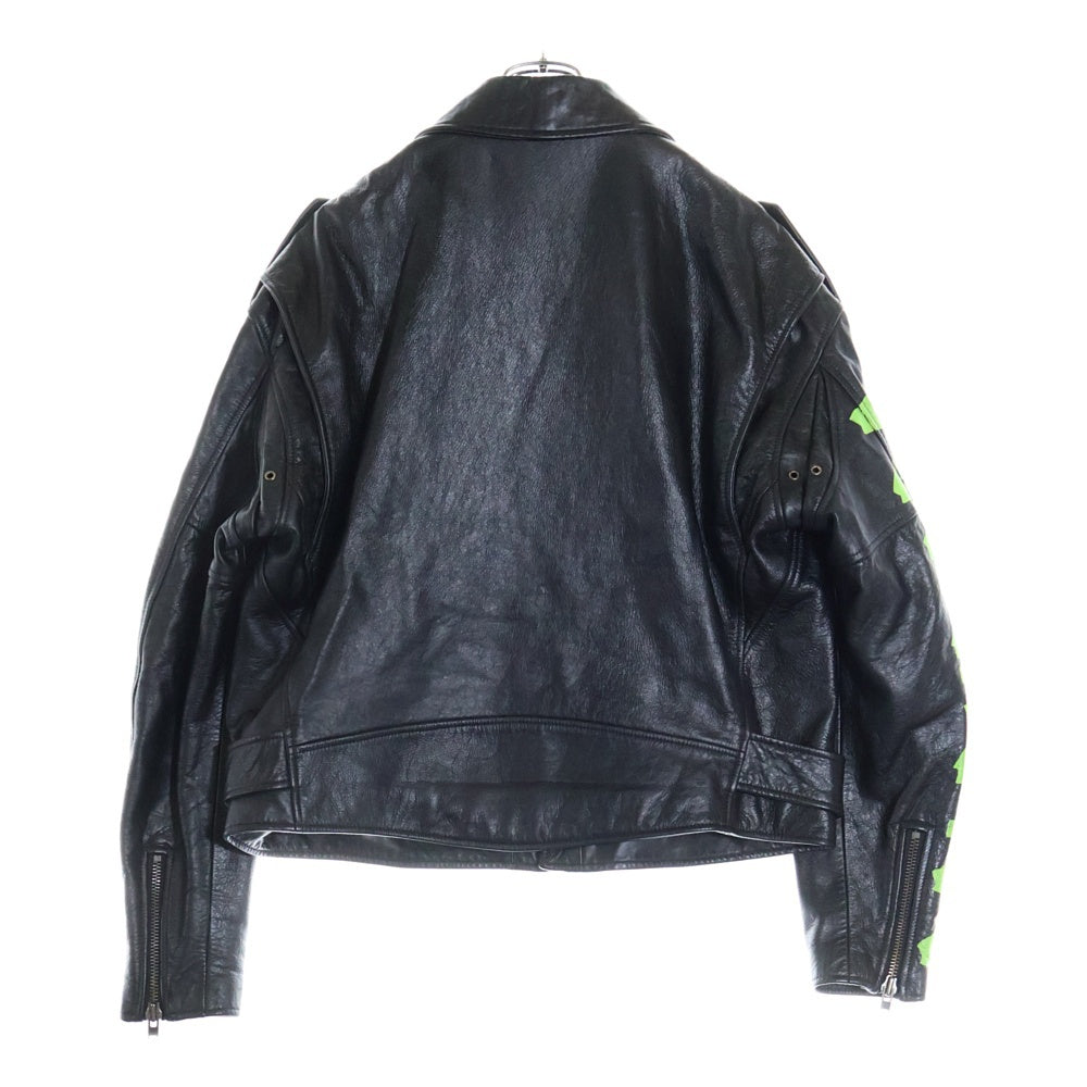 BALENCIAGA(バレンシアガ) ユーズド加工 袖ロゴペイント ダブルライダース レザージャケット ブラック 507398 TES24