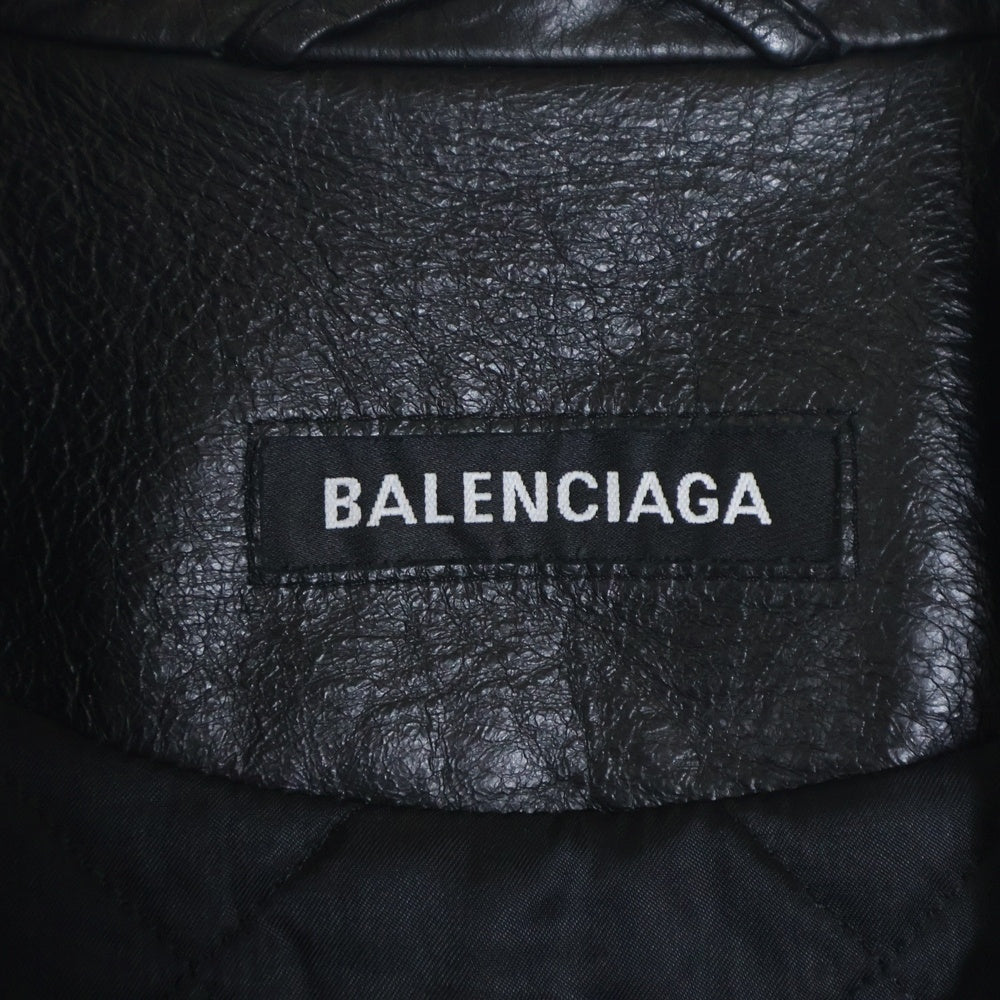 BALENCIAGA(バレンシアガ) ユーズド加工 袖ロゴペイント ダブルライダース レザージャケット ブラック 507398 TES24