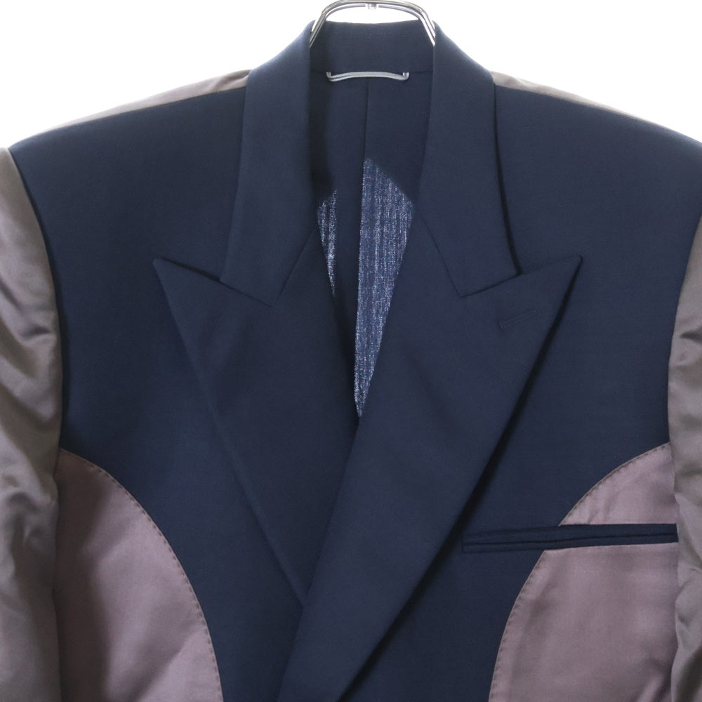Dior HOMME(ディオールオム) キュプラ切り替え 2B ウール テーラードジャケット ネイビー/ダークブラウン 943C228A4441
