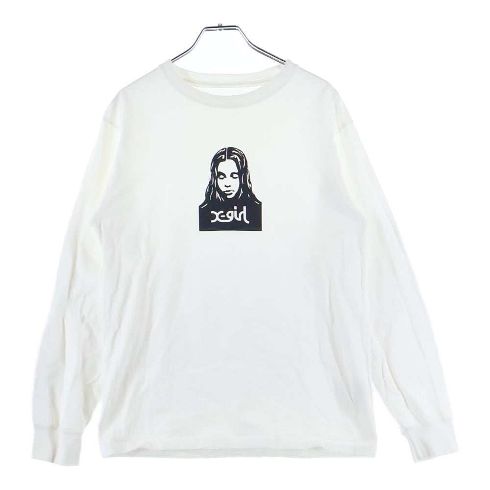 X-GIRL(エックスガール) FACE L/S TEE フェイス ロゴ クルーネック 長袖Tシャツ カットソー ホワイト 105205011001