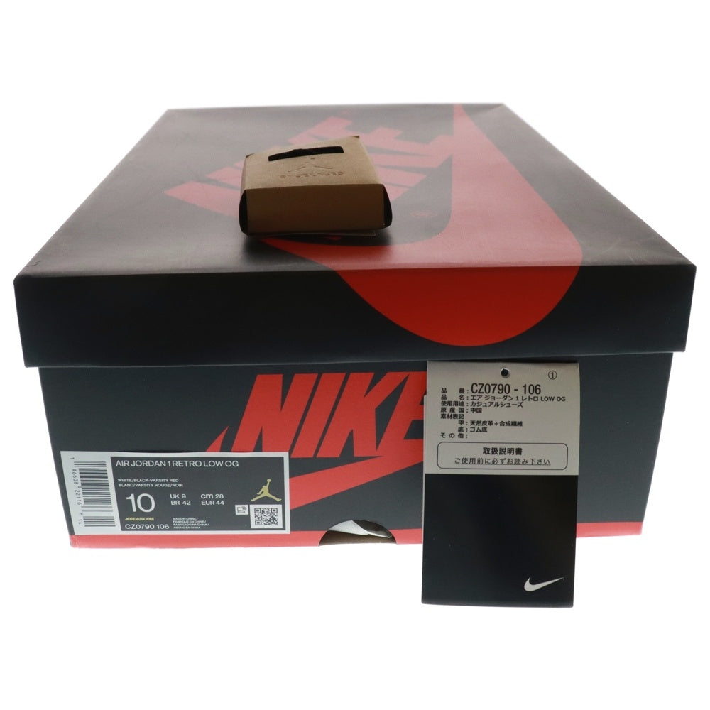NIKE(ナイキ) AIR JORDAN 1 RETRO LOW OG BLACK TOEエアジョーダン1 レトロローOG ブラックトゥ ローカットスニーカー US10/28cm ブラック/ホワイト/レッド CZ0790-106