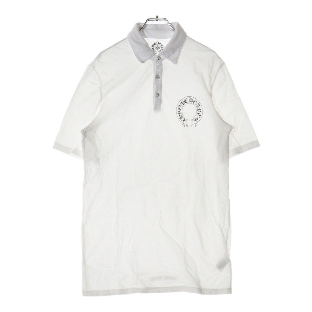 CHROME HEARTS(クロムハーツ) フロント ロゴプリント ホワイトロジウム加工 クロスボールボタン ポロシャツ 半袖Tシャツ カットソー ホワイト