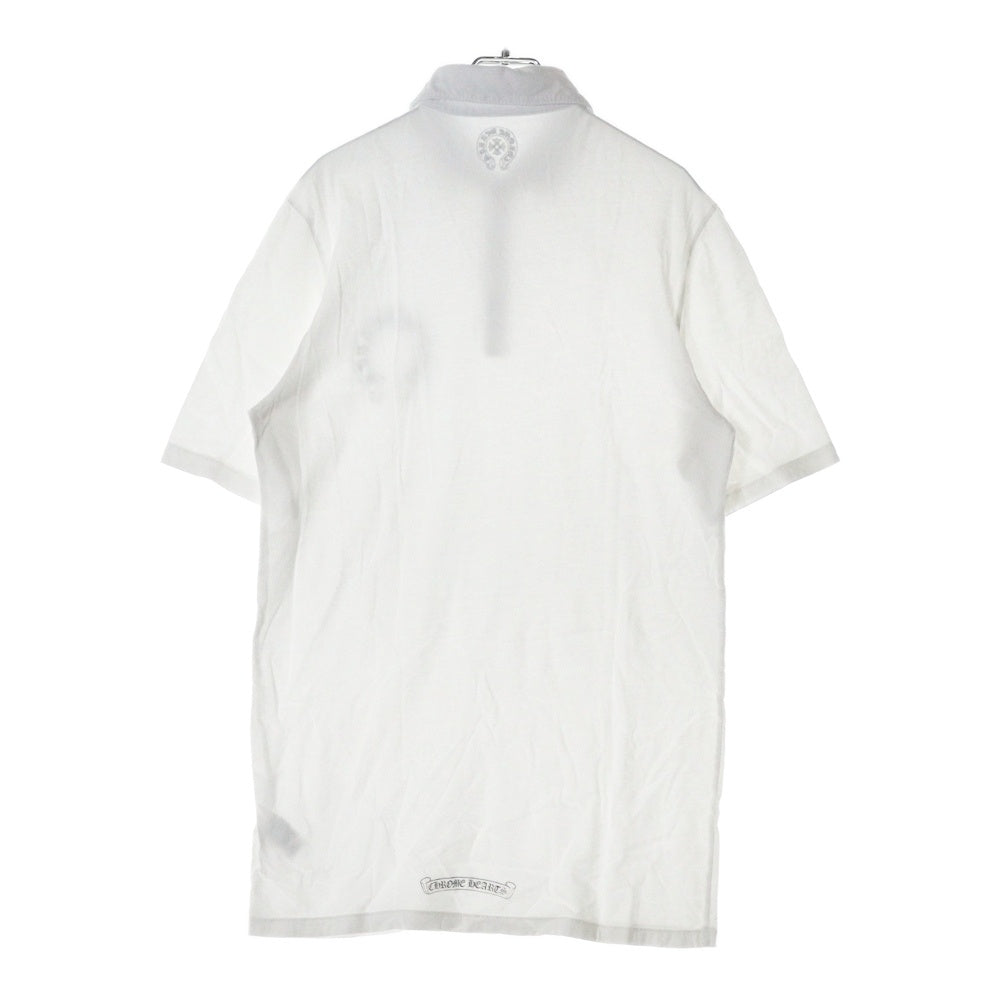 CHROME HEARTS(クロムハーツ) フロント ロゴプリント ホワイトロジウム加工 クロスボールボタン ポロシャツ 半袖Tシャツ カットソー ホワイト
