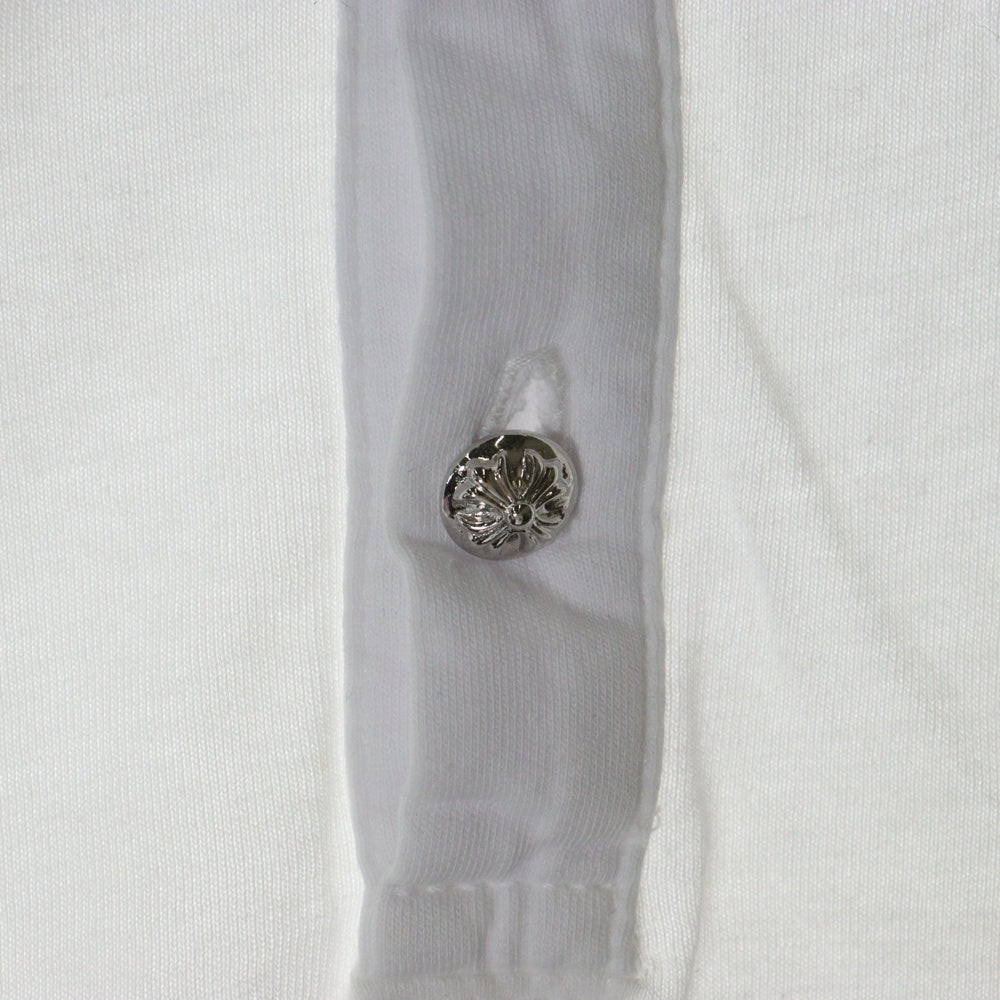 CHROME HEARTS(クロムハーツ) フロント ロゴプリント ホワイトロジウム加工 クロスボールボタン ポロシャツ 半袖Tシャツ カットソー ホワイト