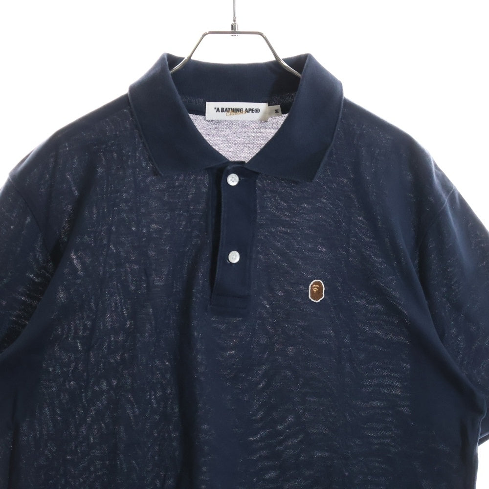 A BATHING APE(アベイシングエイプ) フロント ロゴ刺繍 ポロシャツ 半袖Tシャツ カットソー ネイビー