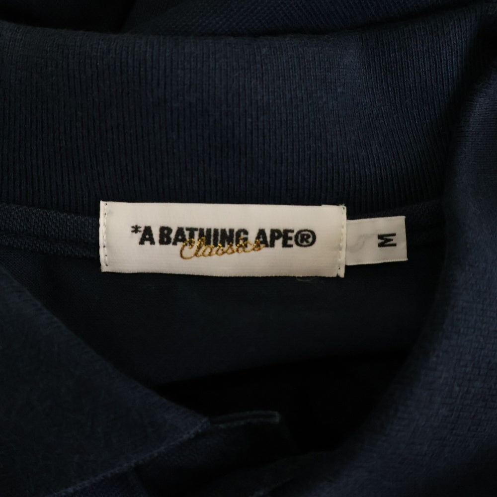 A BATHING APE(アベイシングエイプ) フロント ロゴ刺繍 ポロシャツ 半袖Tシャツ カットソー ネイビー