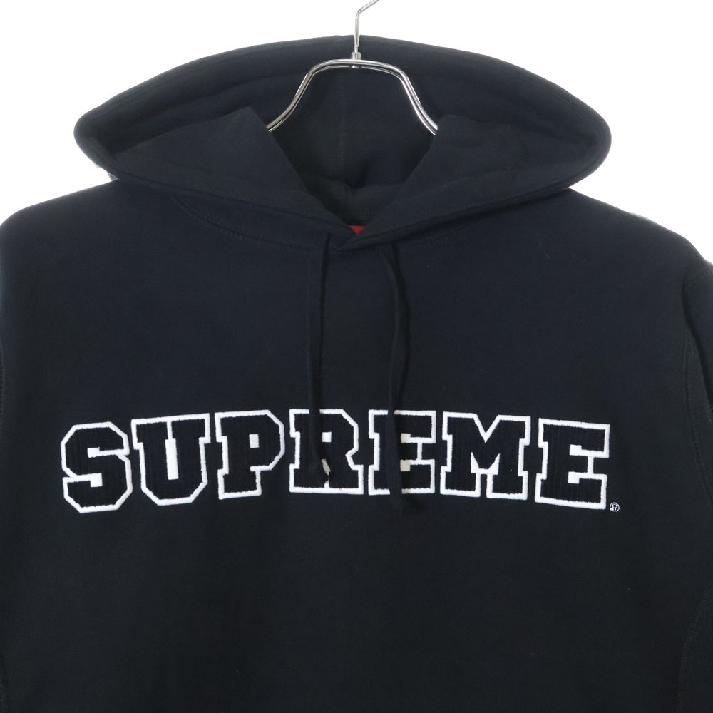 SUPREME(シュプリーム) 18SS Cord Colledgiate Logo Hooded コード カレッジ ロゴ刺繍 プルオーバーパーカー ブラック