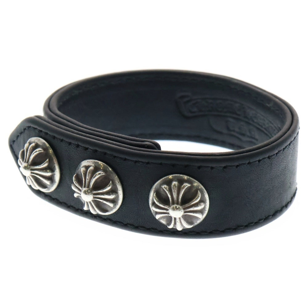 CHROME HEARTS(クロムハーツ) 3BTN 2SNP クロスボール 3ボタン2スナップ レザーブレスレット ブラック/シルバー BCA123
