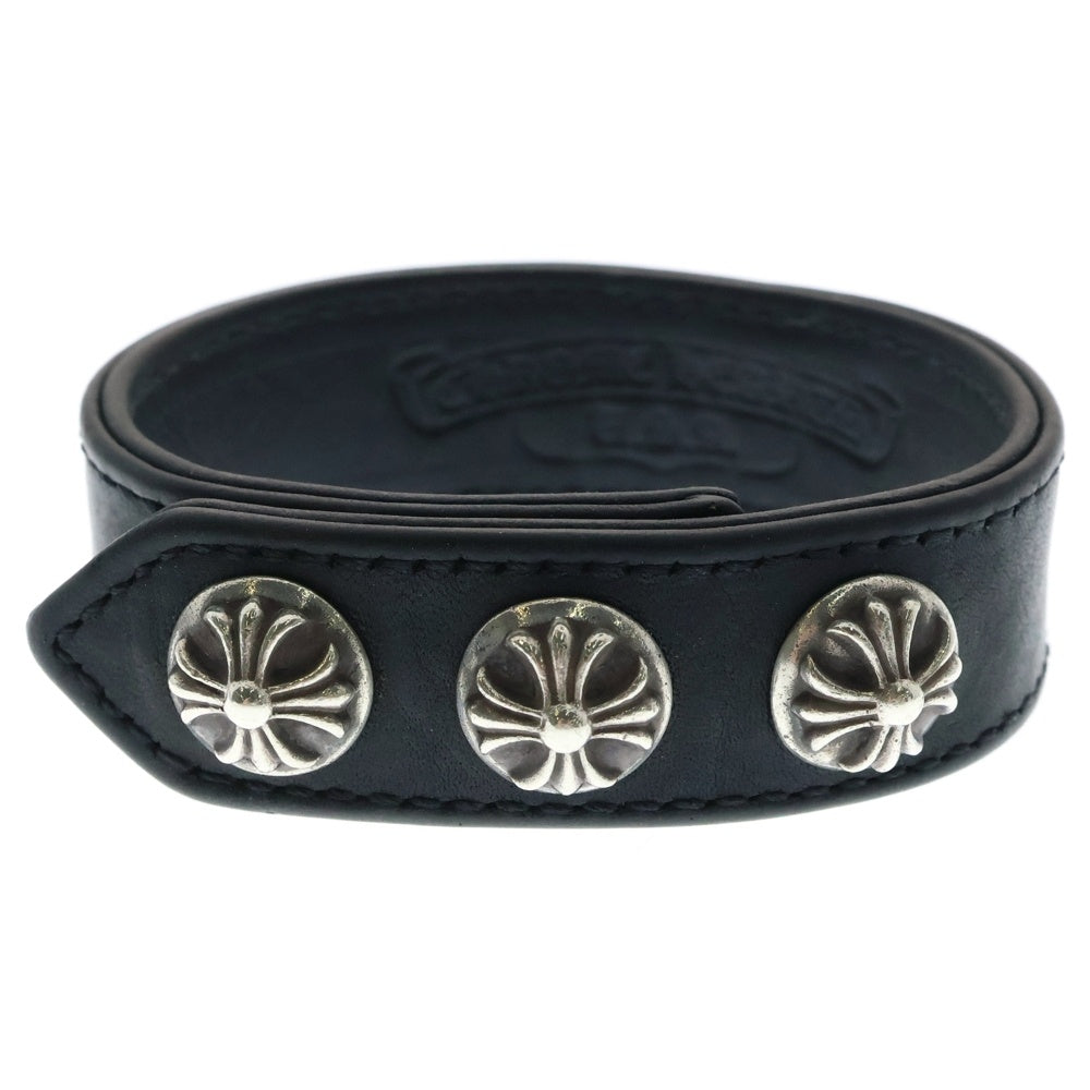 CHROME HEARTS(クロムハーツ) 3BTN 2SNP クロスボール 3ボタン2スナップ レザーブレスレット ブラック/シルバー BCA123