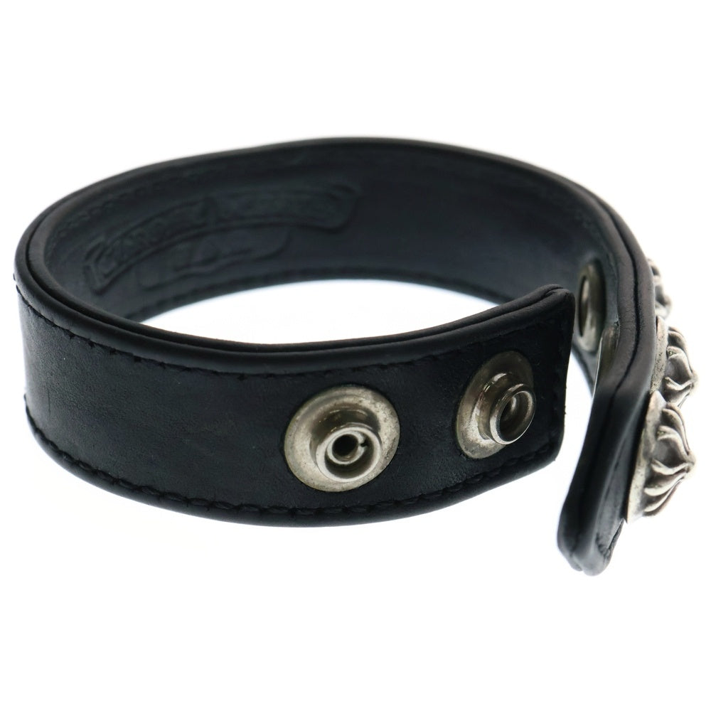 CHROME HEARTS(クロムハーツ) 3BTN 2SNP クロスボール 3ボタン2スナップ レザーブレスレット ブラック/シルバー BCA123