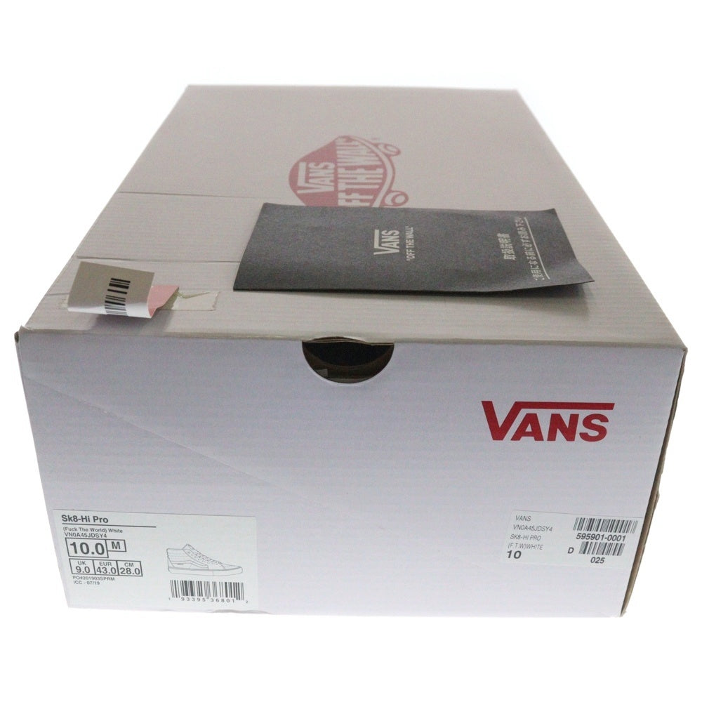 SUPREME(シュプリーム) 19AW × VANS FTW FUCK THE WORLD SK8-HI PRO バンズ ファックザワールド スケート ハイ プロ ハイカットスニーカー ホワイト US10/28cm VN0A45JDSY4