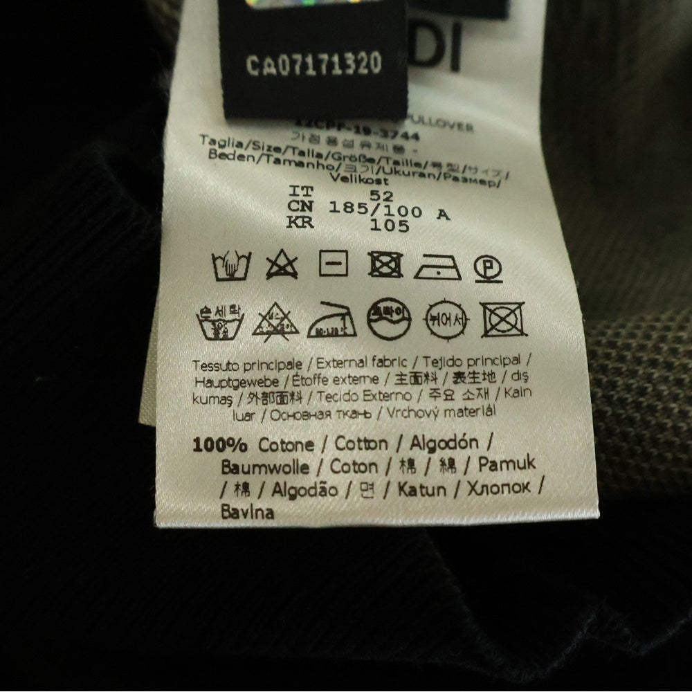 FENDI(フェンディ) Girocollo Shaded Logo Knit ズッカ柄 クルーネック コットン ニットセーター ブラック FZY078 ABDI