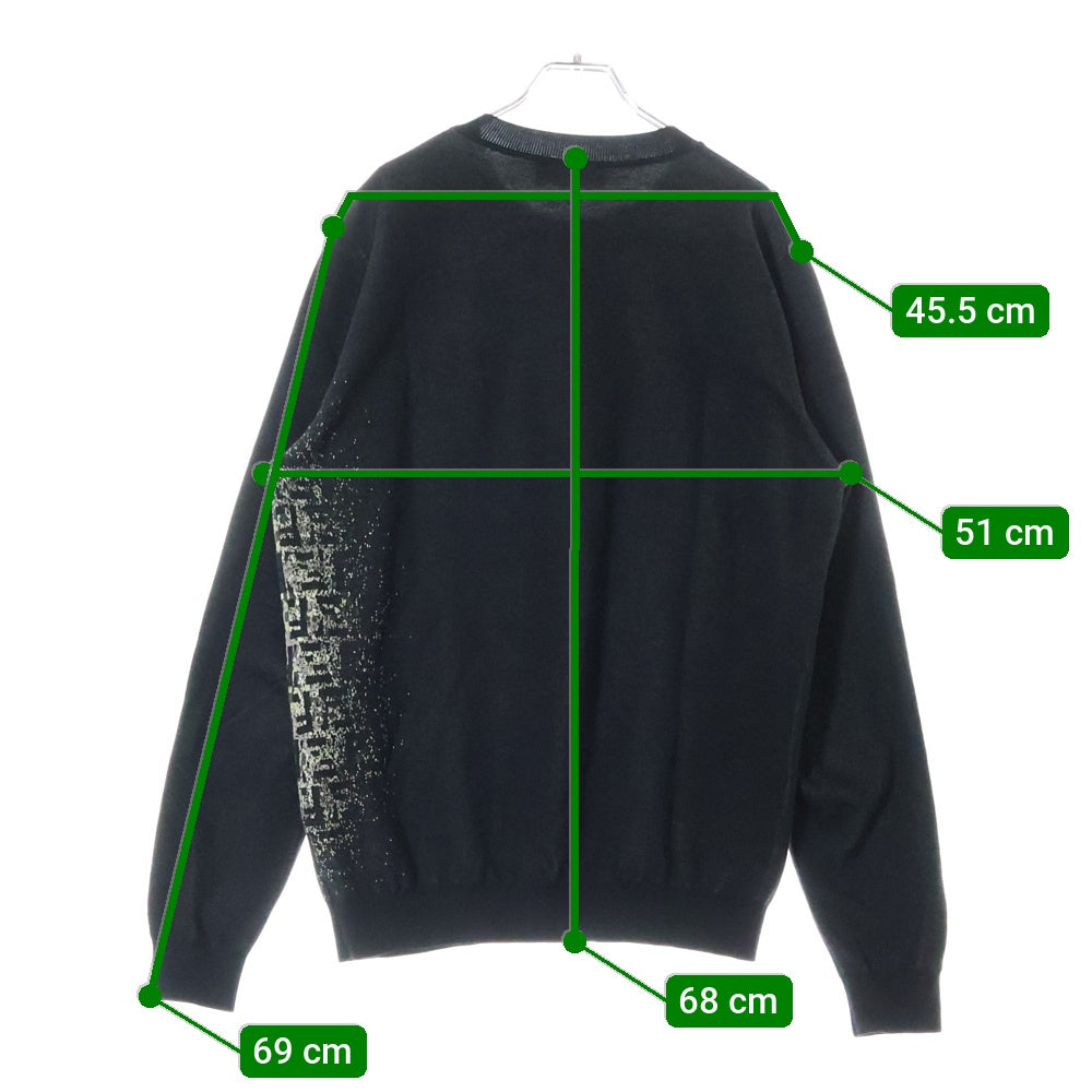 FENDI(フェンディ) Girocollo Shaded Logo Knit ズッカ柄 クルーネック コットン ニットセーター ブラック FZY078 ABDI