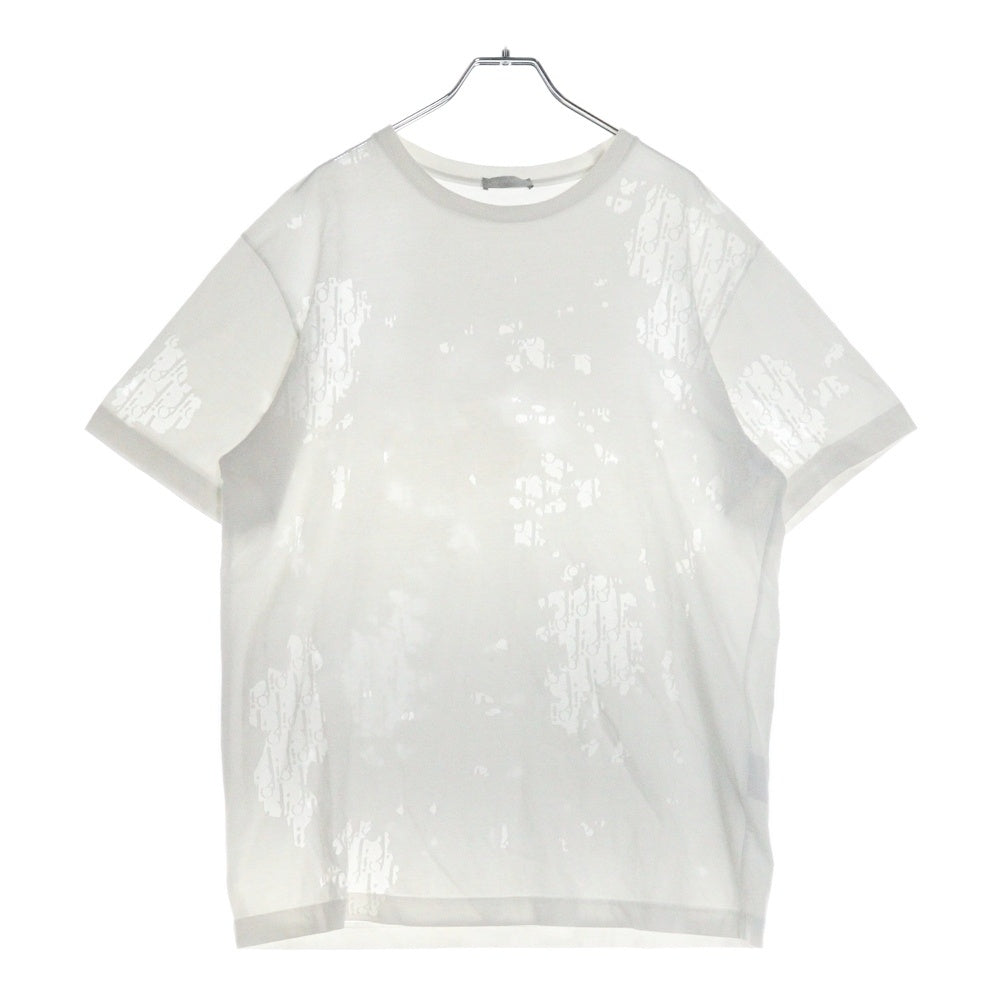 Dior HOMME(ディオールオム) 19SS オブリーク オパール加工 ロゴ総柄 シースルー クルーネック 半袖Tシャツ カットソー ホワイト 923J611A0540