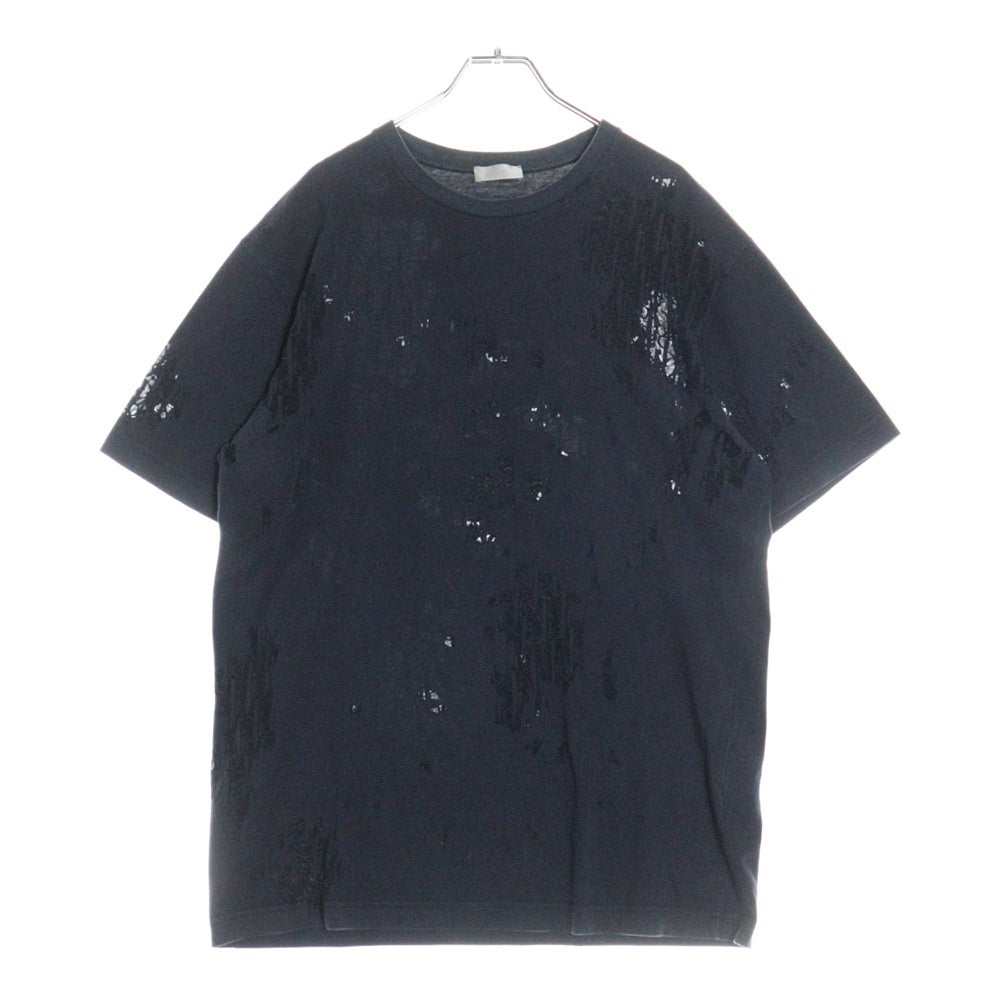 Dior HOMME(ディオールオム) 19SS オブリーク オパール加工 ロゴ総柄 シースルー クルーネック 半袖Tシャツ カットソー ネイビー 923J611A0540