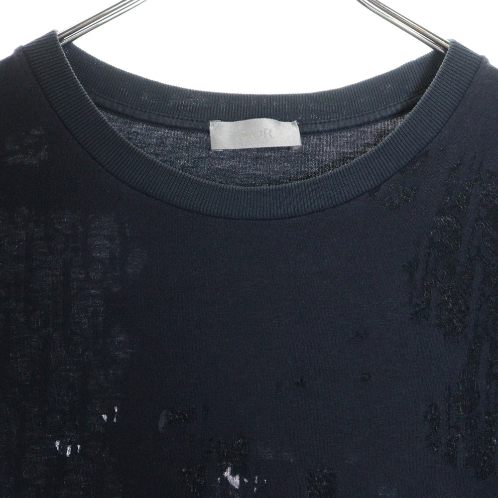 Dior HOMME(ディオールオム) 19SS オブリーク オパール加工 ロゴ総柄 シースルー クルーネック 半袖Tシャツ カットソー ネイビー 923J611A0540