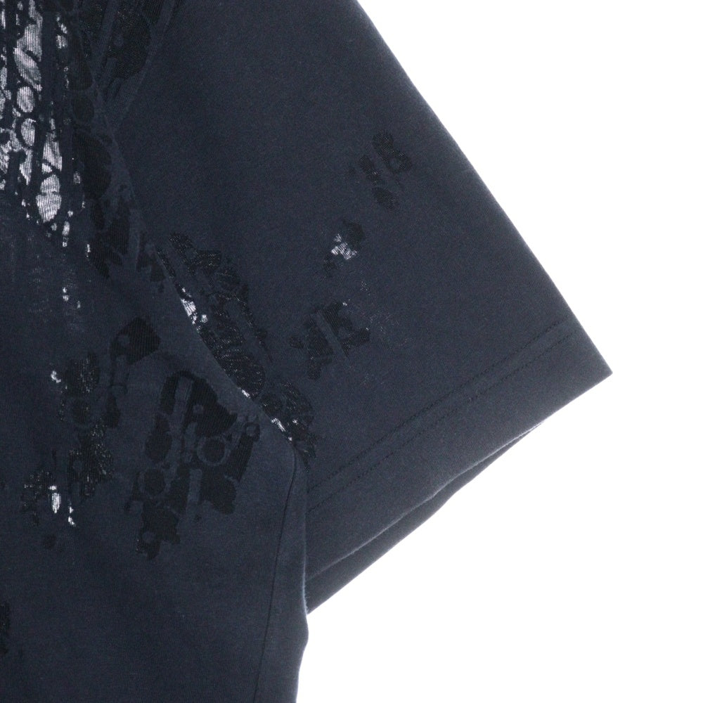 Dior HOMME(ディオールオム) 19SS オブリーク オパール加工 ロゴ総柄 シースルー クルーネック 半袖Tシャツ カットソー ネイビー 923J611A0540