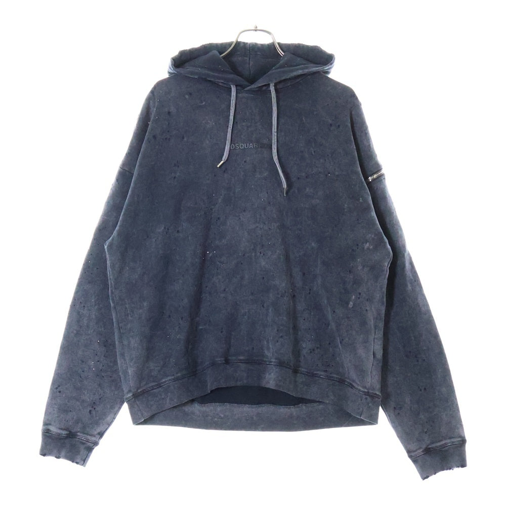 DSQUARED2(ディースクエアード) 24AW GREY Hoodie スタッズ付き ダメージ加工 プルオーバースウェットパーカー グレー S74GU0802 S25030