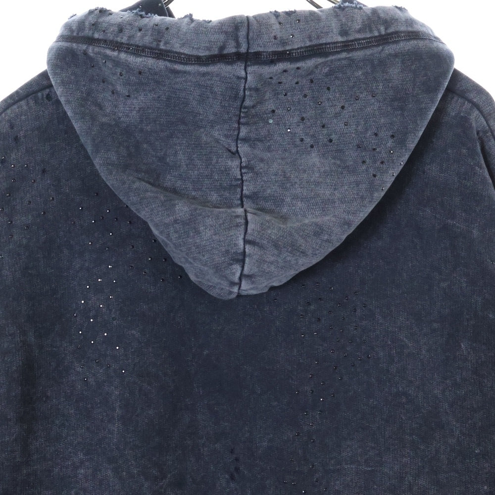 DSQUARED2(ディースクエアード) 24AW GREY Hoodie スタッズ付き ダメージ加工 プルオーバースウェットパーカー グレー S74GU0802 S25030