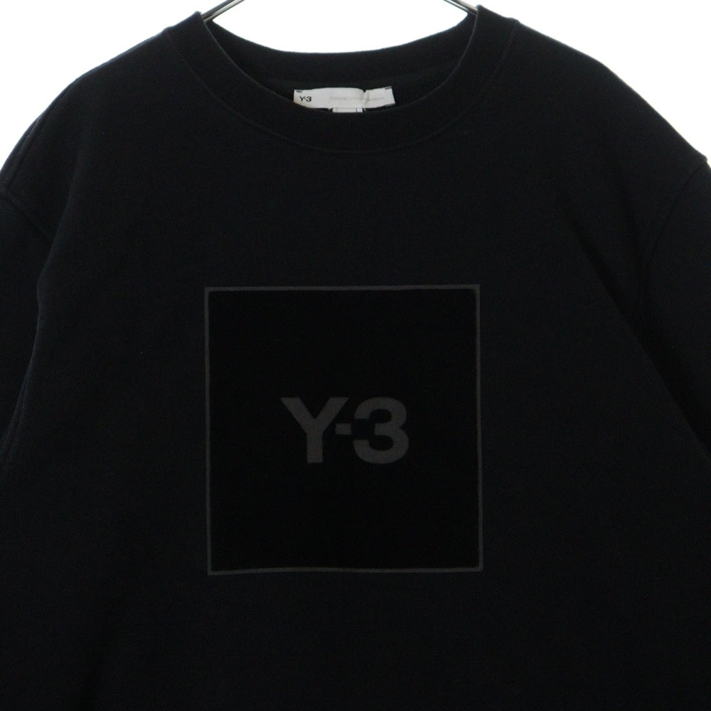 Y-3(ワイスリー) 21SS SQUARE LOGO CREW SWEATSHIRT ロゴプリント クルーネックスウェットトレーナー ブラック HB3324