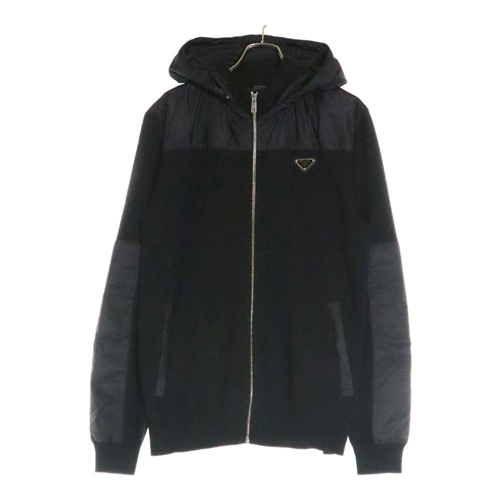 PRADA(プラダ) Re-Nylon リナイロン ナイロン切替 トライアングルロゴ ジップアップパーカー フーディ ブラック UMG107 R212 U98