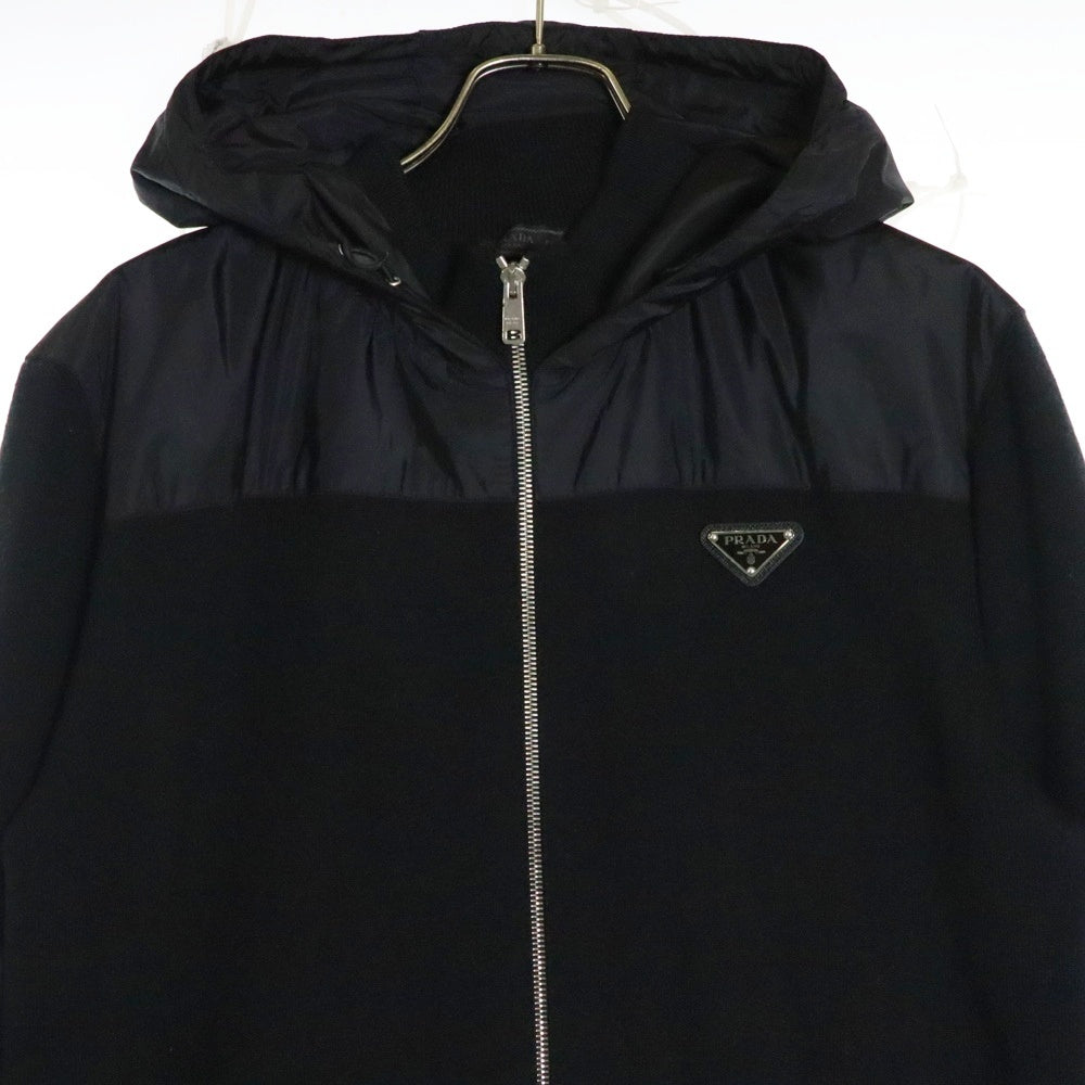 PRADA(プラダ) Re-Nylon リナイロン ナイロン切替 トライアングルロゴ ジップアップパーカー フーディ ブラック UMG107 R212 U98