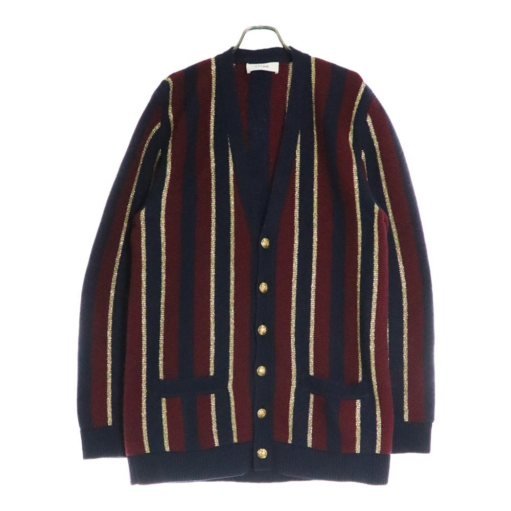 CELINE(セリーヌ) 21AW ストライプ ウール ニットカーディガン ネイビー/レッド 2A99R2130