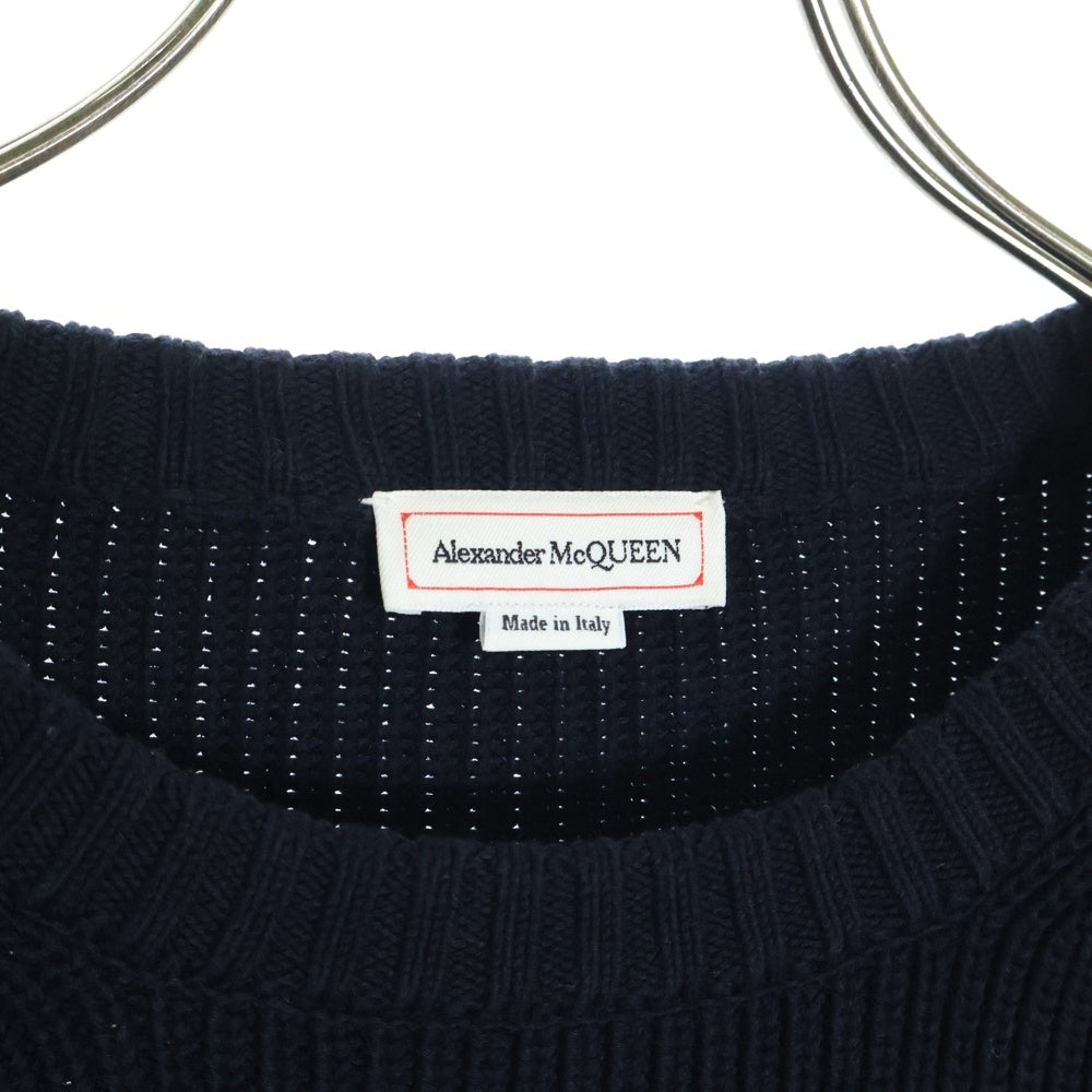 Alexander McQueen(アレキサンダーマックイーン) フロント 刺繍ロゴ ショルダー切り替え クルーネック スウェットトレーナー ネイビー 567343 QNX43
