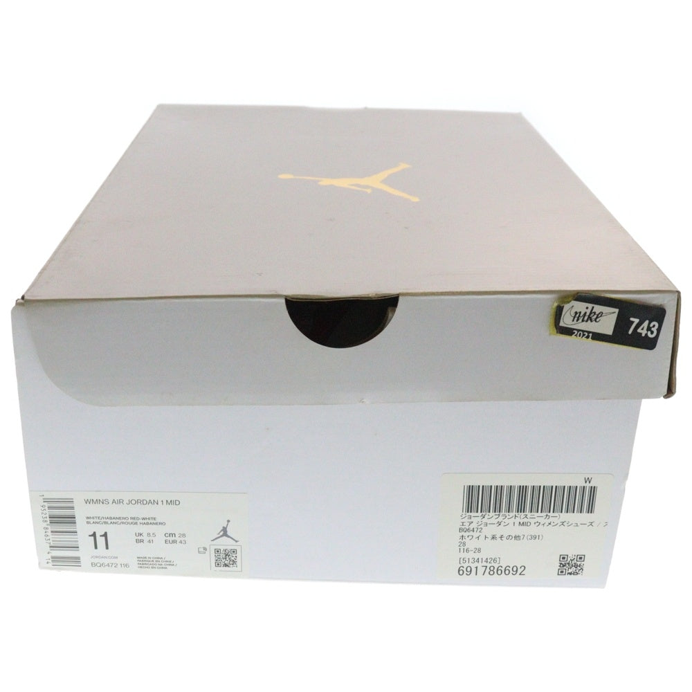 NIKE(ナイキ) WMNS AIR JORDAN 1 MID WHITE HABANERO RED ウィメンズ エアジョーダン1 ミッドカットスニーカー レッド US11/28cm BQ6472-116